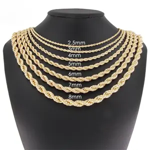 Rope Chain 14k Gold Plated Necklace No Tarnish Necklace for Men Women