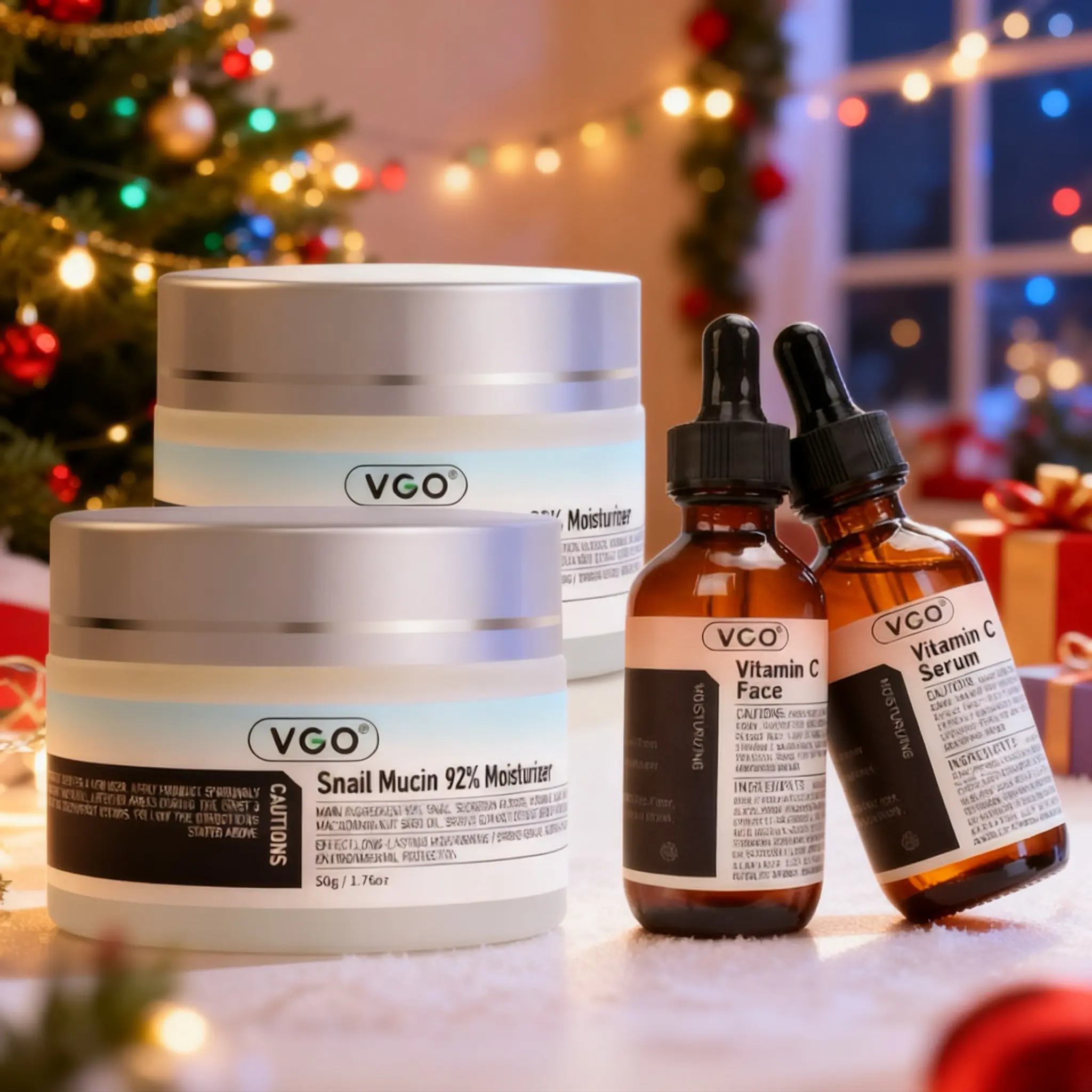 VGO Skin Brightening Kit with Vitamin C Serum and Snail Mucin 92% Gel Cream, Daily Hydrating and Anti-Aging Face Care for Normal Skin, Unisex, Skin Care Products, Radiant