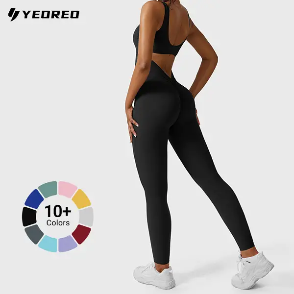 YEOREO Sleeveless Jumpsuits for Women Sexy Backless Gym Bodycon Lizvette V Back Scrunch Butt Rompers gym outfit athlete