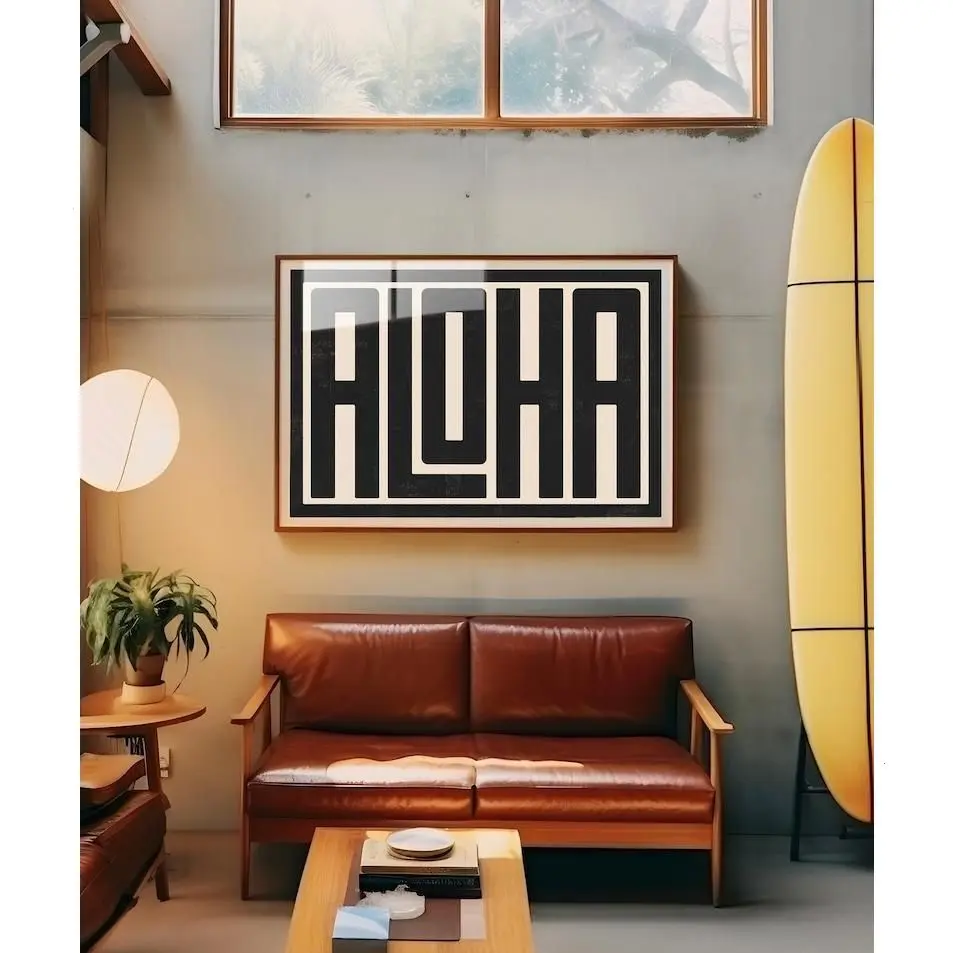 [Sale off up to 65%][Free Ship][No Frame] Aloha Typography Art Print Black, Coastal Wall Art, Beach Decor, Tropical Poster, Beach House, Surfer Art, Large Format Art, Hawaii Cali Decoration Gift Glossy Ornaments