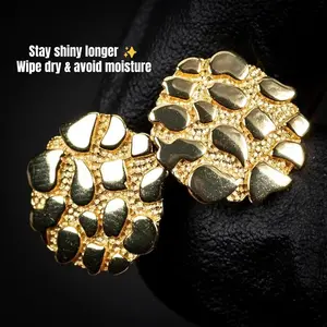 2026 New Arrivals & Fresh Design | 14K Solid Brass Golden Nugget Cookie Nugget 12mm Chunky Hip Hop Earrings | Gold Plated Unisex Jewelry w/ Gift Box