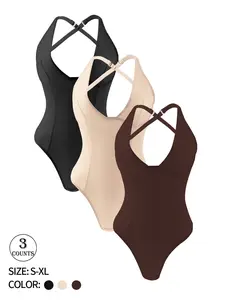 3 piece set high-quality, high-elasticity sexy cross-back shapewear with underwire and adjustable straps, no padding, Ruched Tummy Control and hip-lifting bodysuit design, suitable for daily casual wear, women's sexy shapewear bodysuit