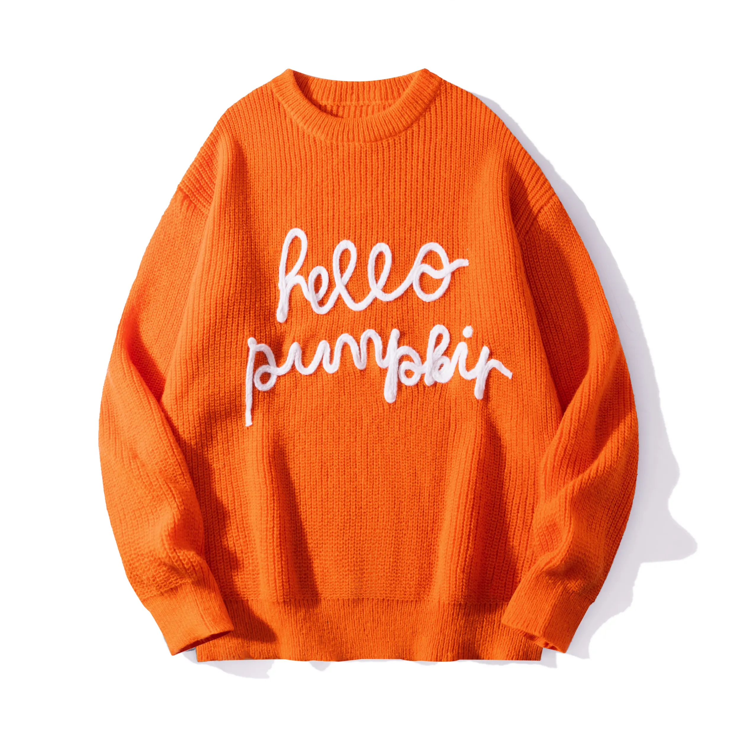 Men's Orange Pullover Sweatshirt, Chic Vintage Crew Neck with American High Street Letter Print, Long Sleeve & Comfortable Loose Fit for Casual Party Wear, Sweatshirts, Menswear, Round Neck, Tops, Halloween, Christmas, Polyester