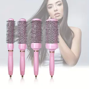 Round Hair Comb Set, 4 Counts/set Durable Plastic Handle Hair Comb, Heat-conducting Air Aluminum Comb, Suitable for All Hair Types