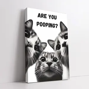 Funny Cat Bathroom  Art  Poster, Are You Pooping Cat Print, Humorous Toilet Decor, Black and White Cute Animal  Art, Wooden Framed or Unframed  Print for Bathroom Restroom Toilet Dorm Apartment, Funny Pet Lover Gift Home Decor Wall canvas