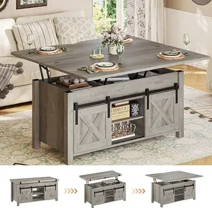 4 in 1 Multi-Function Lift Top Coffee Table with Storage and Hidden Compartment Grey