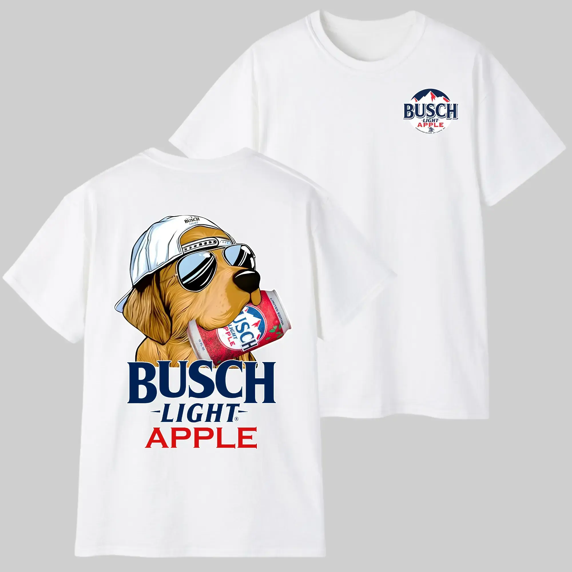 Vintage Busch Apple  T-Shirt, Retro Golden Retriever Beer Graphic Tee, Ash Grey Summer Outdoors Shirt, Cool Puppy Wearing Sunglasses Busch Tshirt, Funny  Lover Beer Gift 2026 dog