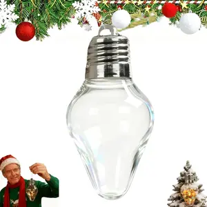 Christmas Bulb Gift Jar, Large Clear Fillable Light Bulb Ornaments with Screw-Off Lid, Jumbo Plastic Hanging Candy Containers for DIY Crafts, Xmas Tree Decor, Cards & Party Favors, DIY Snow Globe