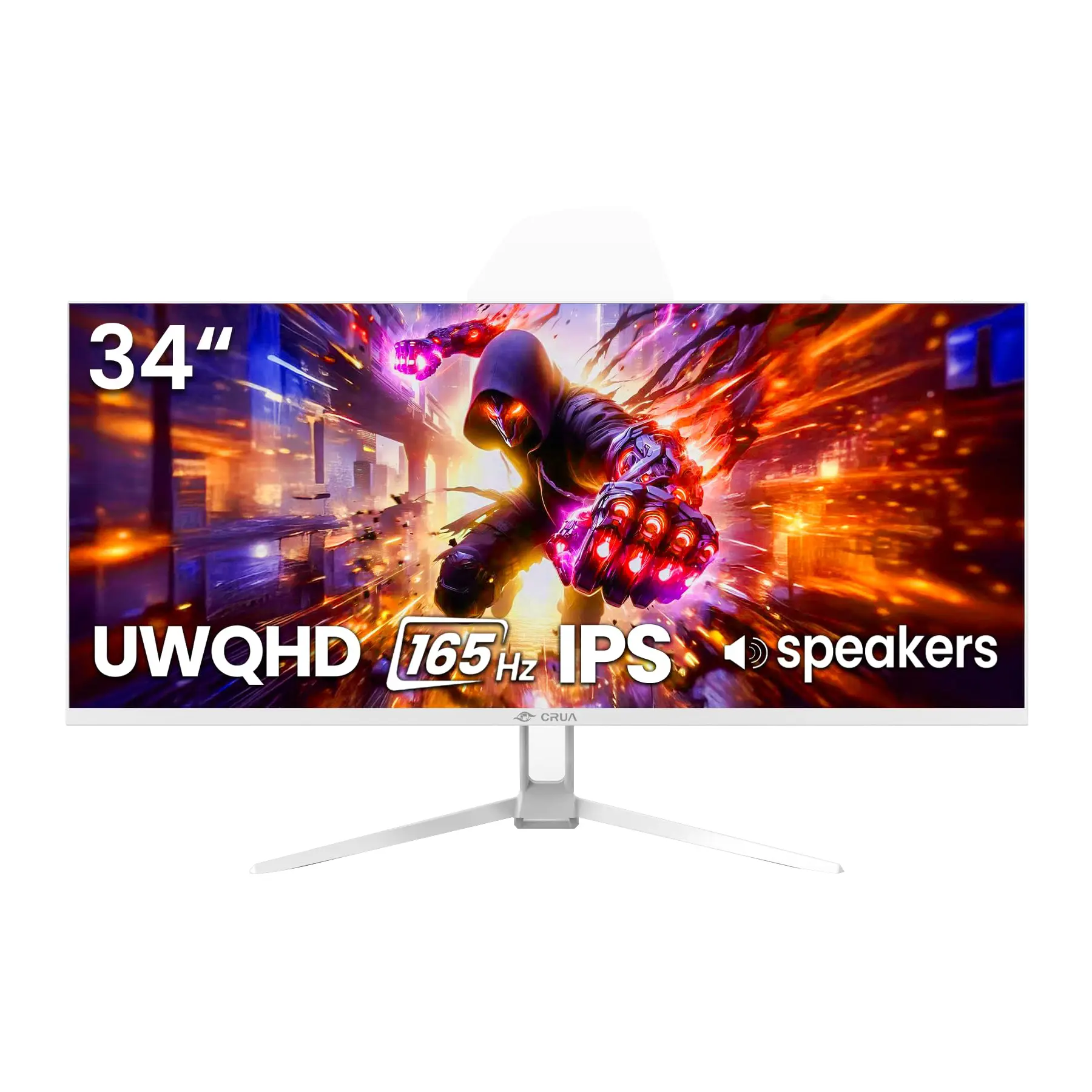 CRUA 34" WQHD 165Hz IPS Ultrawide Gaming Monitor, FreeSync, HDMI/DP, White | 120%sRGB Color, Built-In Speakers, Low Blue Light, 178° Wide View and Wall Mount75×75mm for PC Gaming, Video Editing and Work,back to school,back to school haul