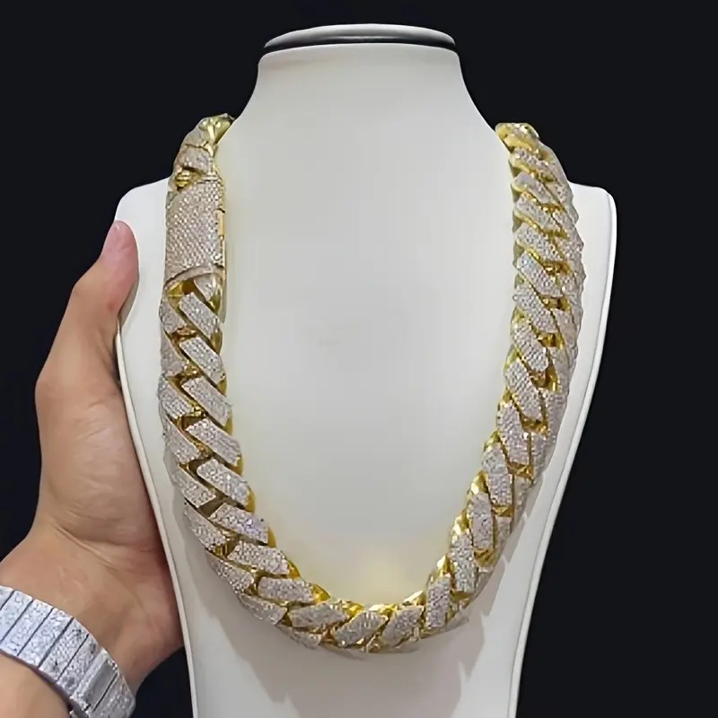 Men's 15mm Heavy-duty Cuban Chain Necklace, Featuring a Double Row of Cubic Ice, Adjustable Length, Suitable as a Gift for Boyfriend, Anniversary, Christmas, Carnival, Party, and Other Occasions, Miami Hip-hop Style Jewelry