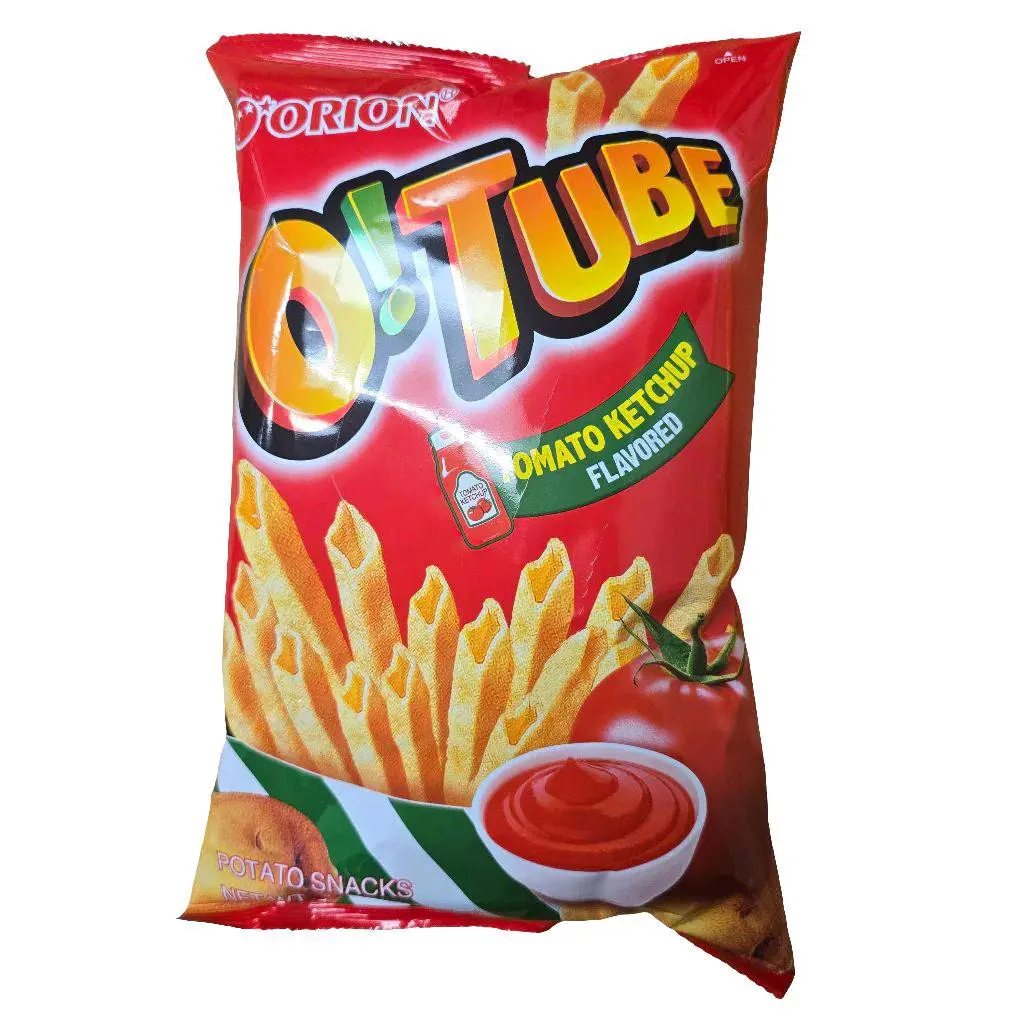 O! Tube Chips Tomato Ketchup Flavoured Snack 4.06oz Net Weight Quick Tasty Treat