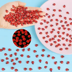 100PCS Mini Luminous Ladybug Miniature Figurines,Glow in Dark Resin Animals Ladybug Figures for Fairy Garden Micro Landscape Decor Cake Topperr