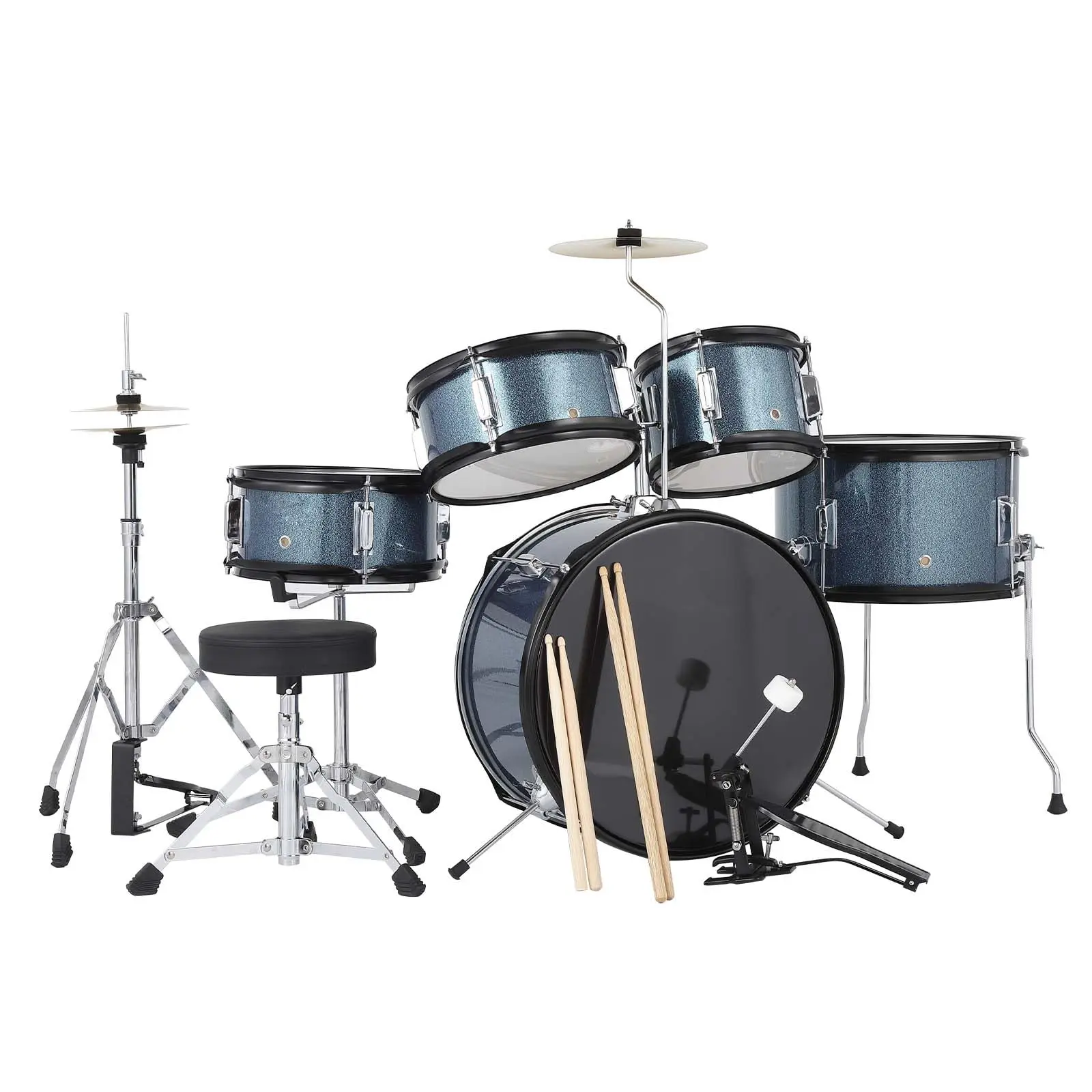 GAOMON AD-300 5-Piece Drum Set for Beginners - Includes Bass Drum, Tom-Tom, Snare, Cymbals, Hi-Tone Drum, Sticks, Pedal & Stool (Blue) Percussion Instrument