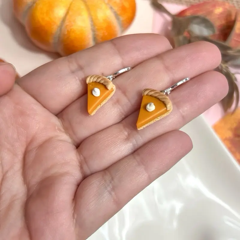 Pumpkin Pie Polymer Clay Dangle Large Falloween Earrings Lightweight Hypoallergenic Handcrafted with Love High Quality Stainless Steel Findings