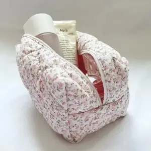 Floral Puffy Quilted Makeup Bag