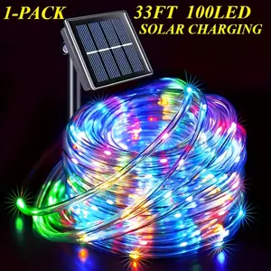 Solar Tube Lights 32Ft 100LED Solar Tube Lights - 1pc Multicolor Variation, 8 Modes, Flexible Clear Outdoor Lights for Garden, Backyard, Patio, Deck, Pool, Tree Decor
