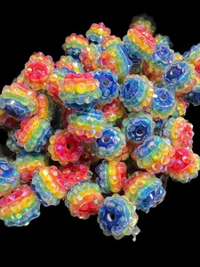 R136- (10PCS) 12mm MultiColor Striped Rainbow AB Coated Resin Rhinestone Beads