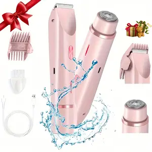 Bikini Trimmer and Shaver Kit for Women - 2-in-1 Wet/Dry Electric Body Hair Trimmer Facial Hair Removal Cordless Bikini Shaver Razor for Face Lip Chin Underarm Legs,IPX7 Waterproof&Easy Cleaning, Stocking Stuffers Christmas Gifts