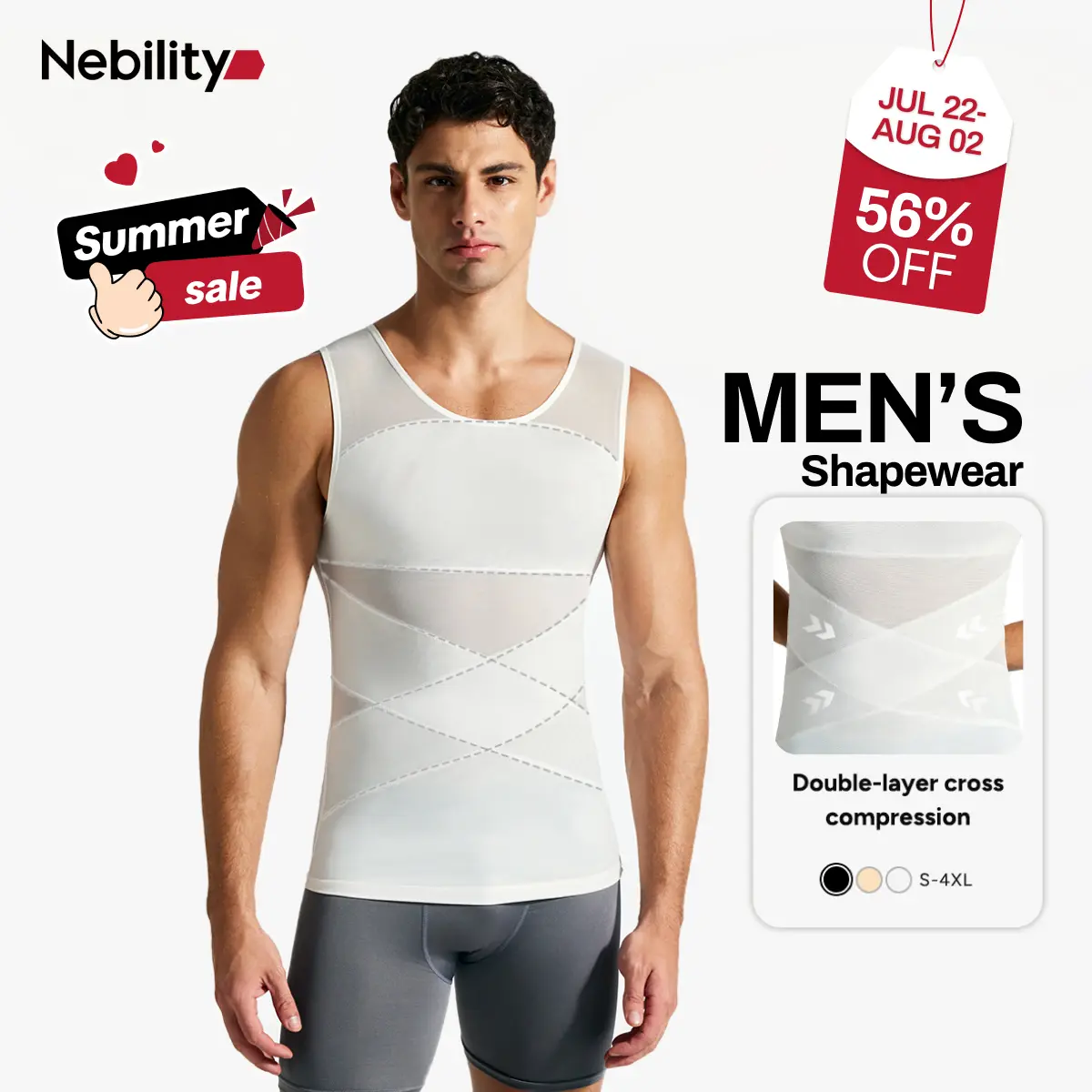Nebility Men's Summer Thin Shapewear Tanktop - Menswear Mesh Tummy Control  Breathable High Elasticity  Seamless Sports Compression Vest Fitness,fathersdaygift