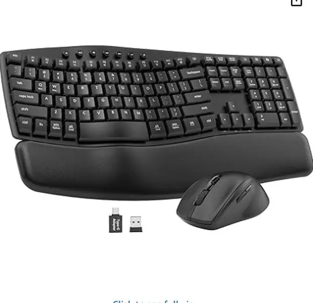 Wireless Keyboard and Mouse Combo, SABLUTE MA41 30dB Quiet Ergonomic Wave Keyboard Set with Soft Leather Palm Rest, Dual-System Switch for Windows/Mac, Ideal for Business Teams Home Office