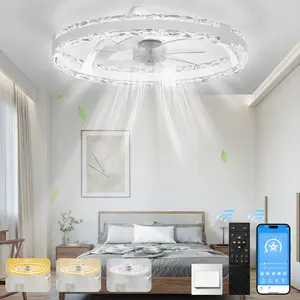 Ceiling Fans with Lights and Remote, 20'' Low Profile Flush Mount Ceiling Fan with 6 Speeds & 3 Color Temperature, 3000-6500K Dimmable Led Fandelier for Bedroom Livingroom, Lighting Modes Adjustable