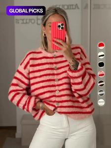women's vintage striped cardigan, casual daily wear, perfect for dates & shopping, knitwear ideal for spring/autumn/winter seasons