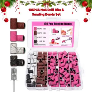 130‑Piece Nail Drill Bits & Sanding Bands Set – Mixed Grit 80#120#180#240# for Acrylic & Gel Manicure, Pedicure, Nail Tech Drill Tips for Christmas Gift