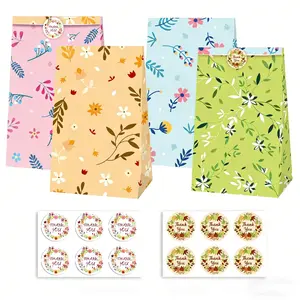 1 Set Floral Theme Paper Bag Set, Party Favor Bags, Birthday Candy Bags, Gift Wrapping Paper, Reusable Storage Bags, Decorative Handbags