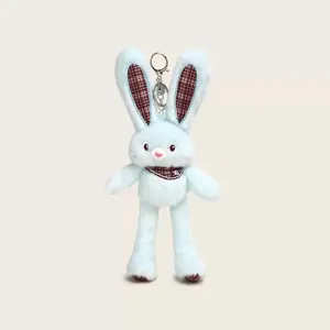 Cute Rabbit Plush Keychain 12 Inches Changeable Posture Bunny Bag Charm for Women Men with Lobster Clasp and Metal Ring Perfect Gift Idea