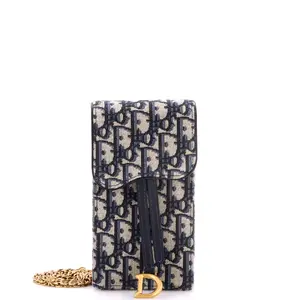 Pre-owned Dior Canvas Plain Clutches & Wristlets Christian Vertical Saddle Chain Pouch Oblique Canvas by Rebag