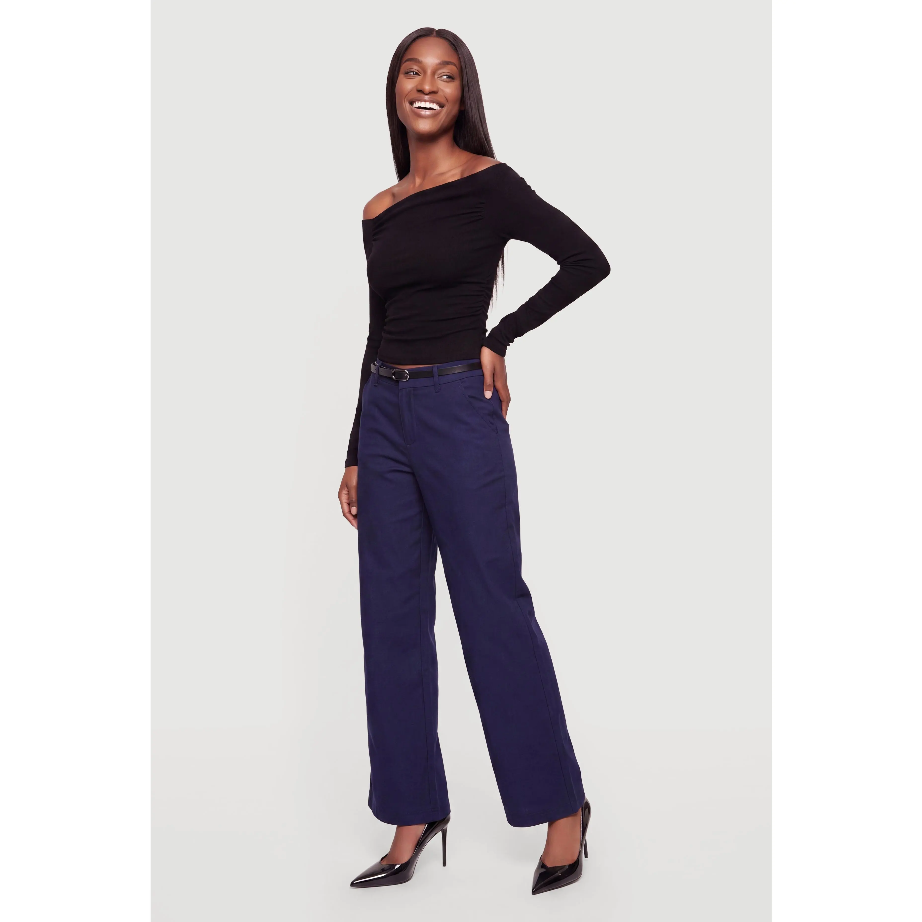 Wide Leg Belted Trouser Pants