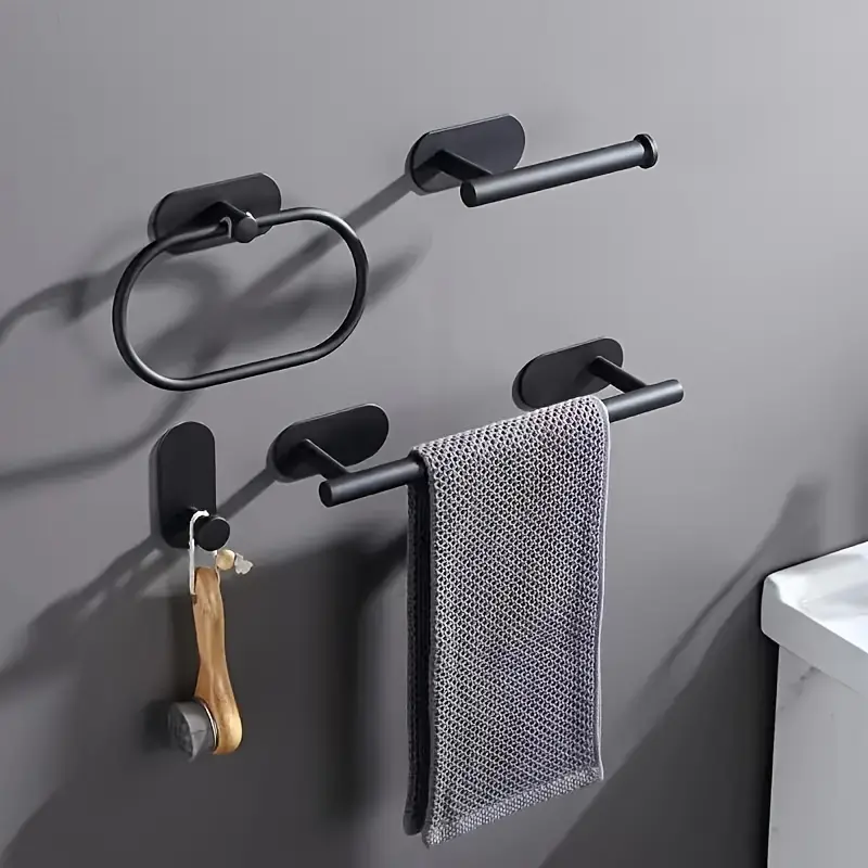 Bathroom Accessories Set, 4 Pieces Bathroom Hardware Set, 16 inch Towel Bar, Towel Racks for Bathroom, Robe Towel Hooks, Toilet Paper Holder Wall Mounted