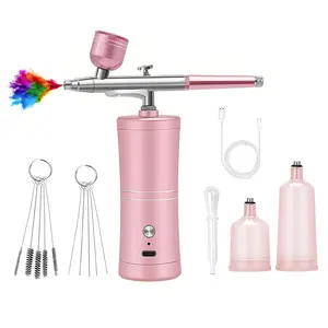 Airbrush Kit with Compressor -Rechargeable Cordless Non-Clogging High-Pressure Air Brush Set Nail Machine, Airbrush Gun Set for Nail Art, Cake Decor, Makeup, Barber, Model Painting (PINK) Portable paint sprayer