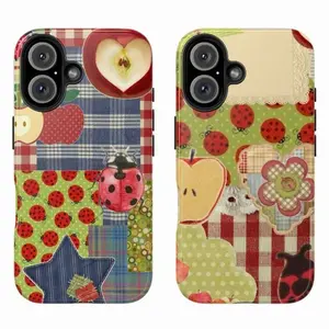 Cottagecore Patchwork Phone Case Cute Ladybug & Fruits Collage for iPhone 16 15 14 13 12 11 Pro Max XR XS Samsung S25 S24 S23 S22 S21 Plus Ultra Durable Protection Screen Protector Smartphone Casing, Accessories, Cellphone
