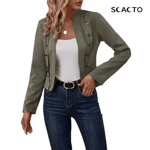 Scacto Women's Faux Suede Blazer Long Sleeve Notch Lapel Open Front Jacket Slim Fit Casual Business Office Wear Premium Texture