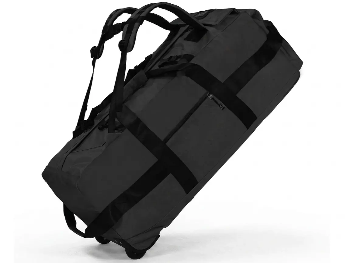 100L Rolling Duffle Bag with Wheels, X-Large Durable Travel Luggage for Men, Heavy-Duty Packable Design with Shoulder Straps, Includes Toiletry Bag (Black)