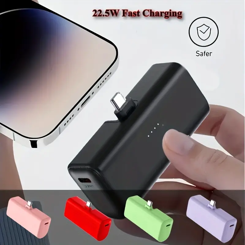 5000mAh Mini Portable Charger with USB C Connector, 22.5W Fast Charging Power Bank for iPhone 17/16/15 & Samsung Galaxy S25/S24, Ultra Compact Travel Battery Pack Black