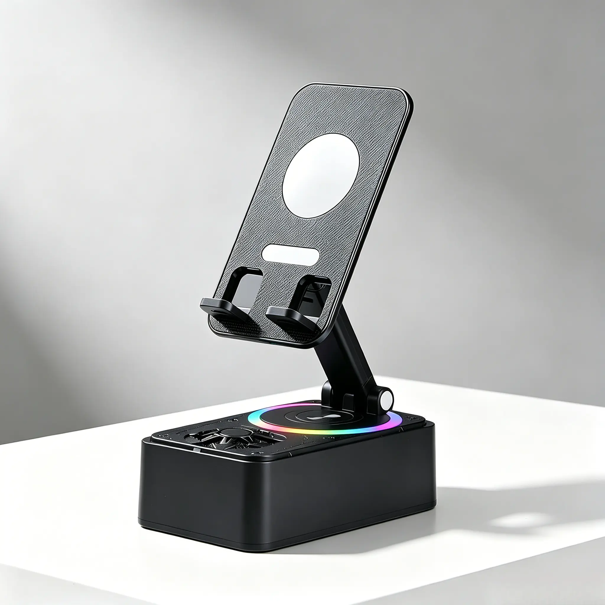 360° Adjustable Multifunctional Phone Stand with Bluetooth Speaker, RGB Light, Power Bank - Foldable Holder for Smartphone, Cellphone, iPhone, Android, Tablets, Game Accessories, Landscape Use, Ideal Father’s Day Gift, Mobile