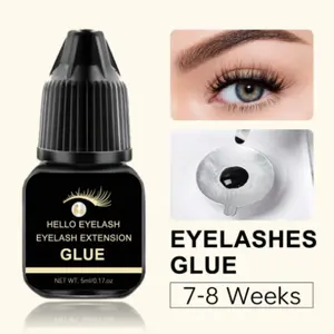 Eyelash Extension Glue Extra Strong Professional Lash Glue 5ml 1 Sec Drying Time Retention 8 Weeks Black Adhesive For Semi-Permanent Extensions Professional Use Only