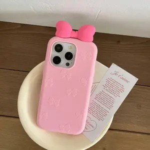 Bow iPhone Case, Soft Silicone Shockproof Protective Cover for Apple 14/13 Pro Max, Trendy Korean Style Phone Protector