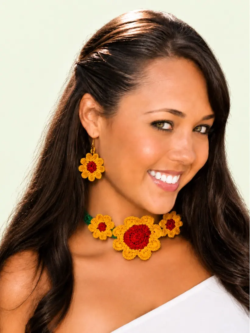 Handmade Crocheted 2-Piece Jewelry Set, Costume Fashion Accessory Necklace & Matching Earrings