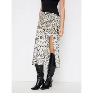 Cider Spot Leopard Print Drawstring Split Maxi Skirt