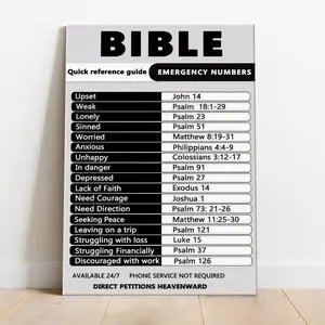 "Bible Emergency Numbers" Canvas Wall Art, Christian Scripture Reference Poster, Faith Based Home Decor, Prayer Room Wall Sign