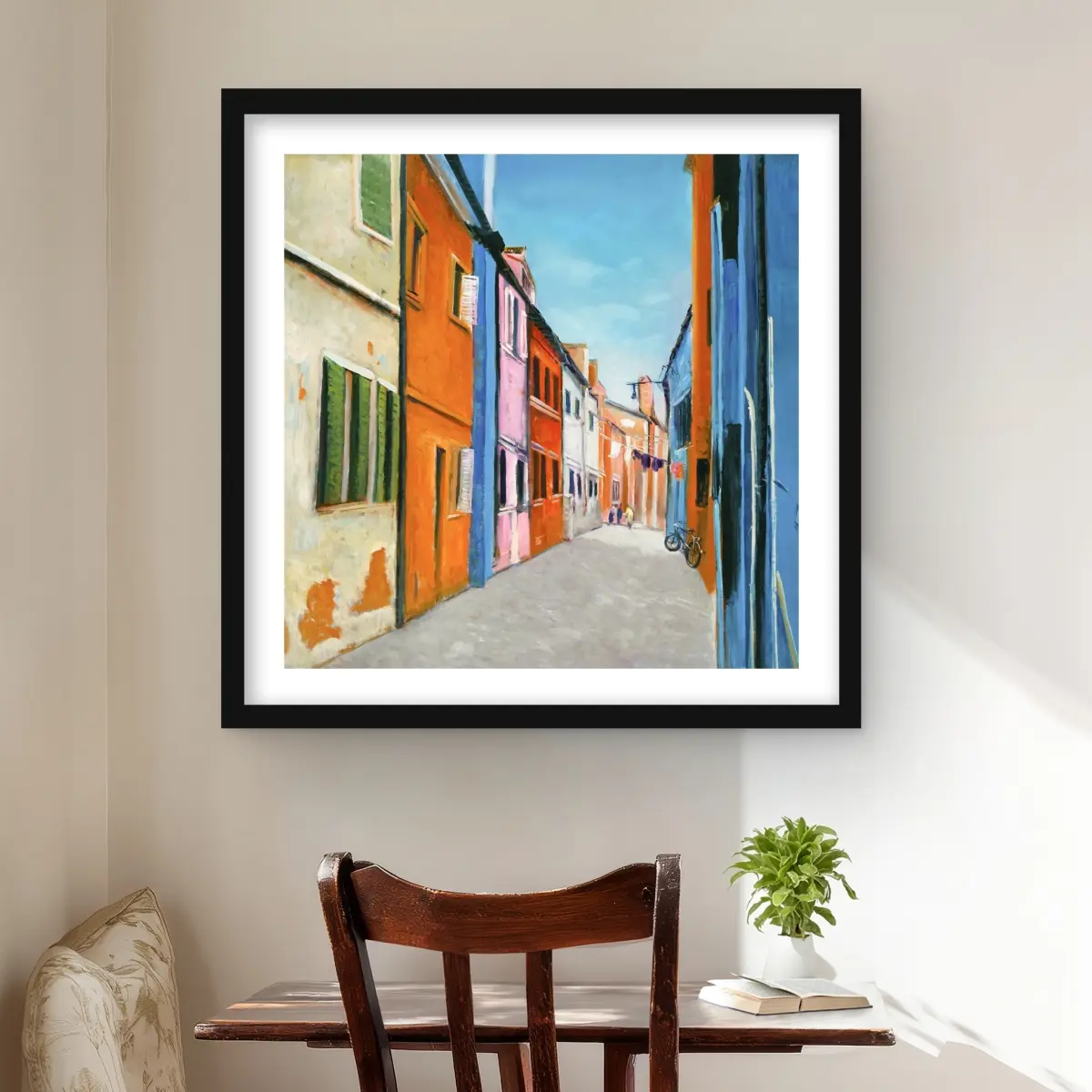 212 MAIN 24x24 in. Matted Framed Photograph Print - Vibrant Italian Village Architecture Art, Colorful Home Decor, 9.5 lbs., Framed Photograph Prints, Landscape, Decoration