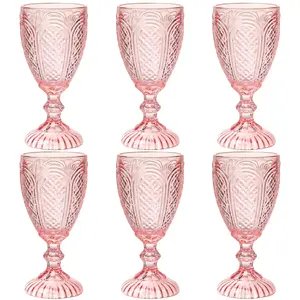 Wine Glasses set of 6,colorful glass goblets made from Solid glass colors, vintage pink glassware, drinking glasses Drinkware