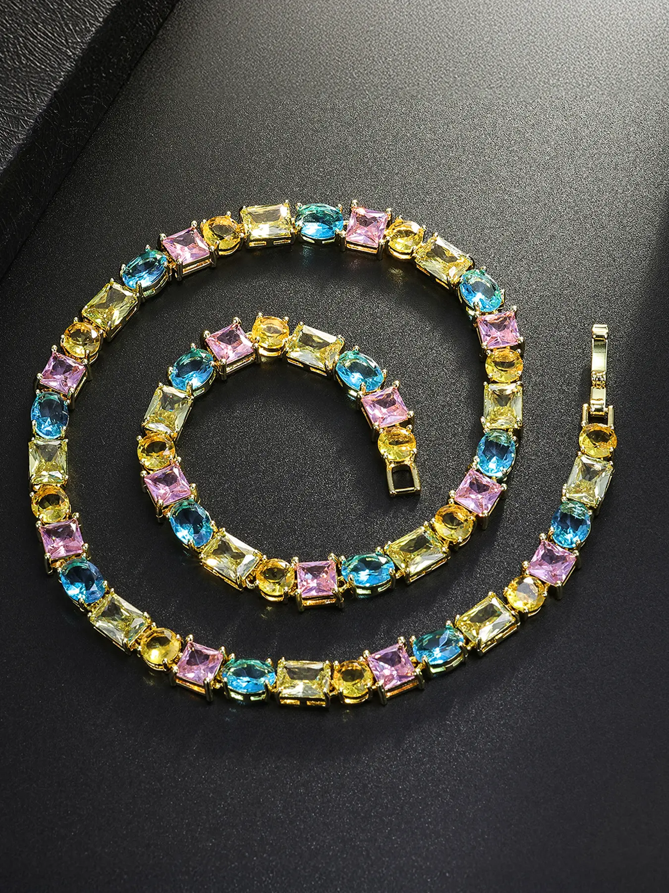 1PC ICED CHICS colorful Zircon Charm necklace, Copper inlaid zircon, Y2K, with a riot of colors and a variety of hues, enhancing your temperament. It's the best gift for your mom and partner, suitable for daily wear