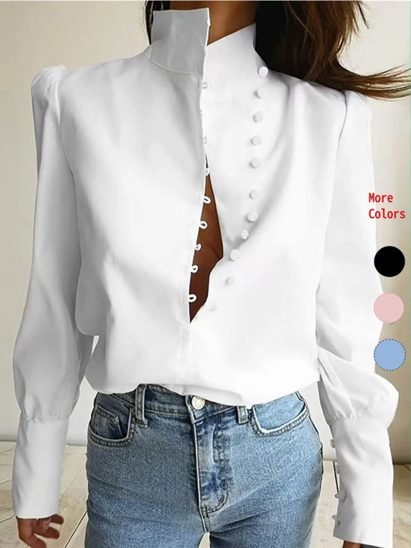 Women's Plain Button Front Shirt Blouse, Casual Elegant Style Loose Fit Long Sleeve Top for Spring & Fall, Women's Clothing for Daily Wear