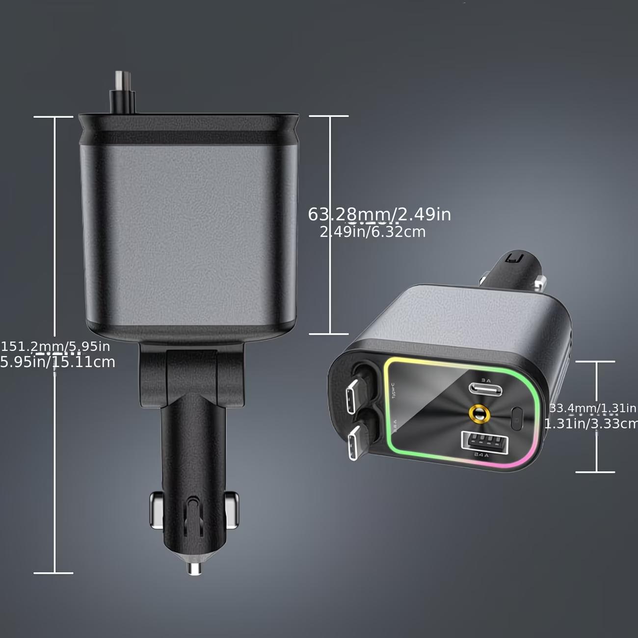 4-in-1 Car Roof Super Fast Retractable Car Charger with Anti-Tangle Retractable Cables, Dual Charge Port，Starlight In Roof Fast Charging Adapter -Automotive car charger led light Vehicle