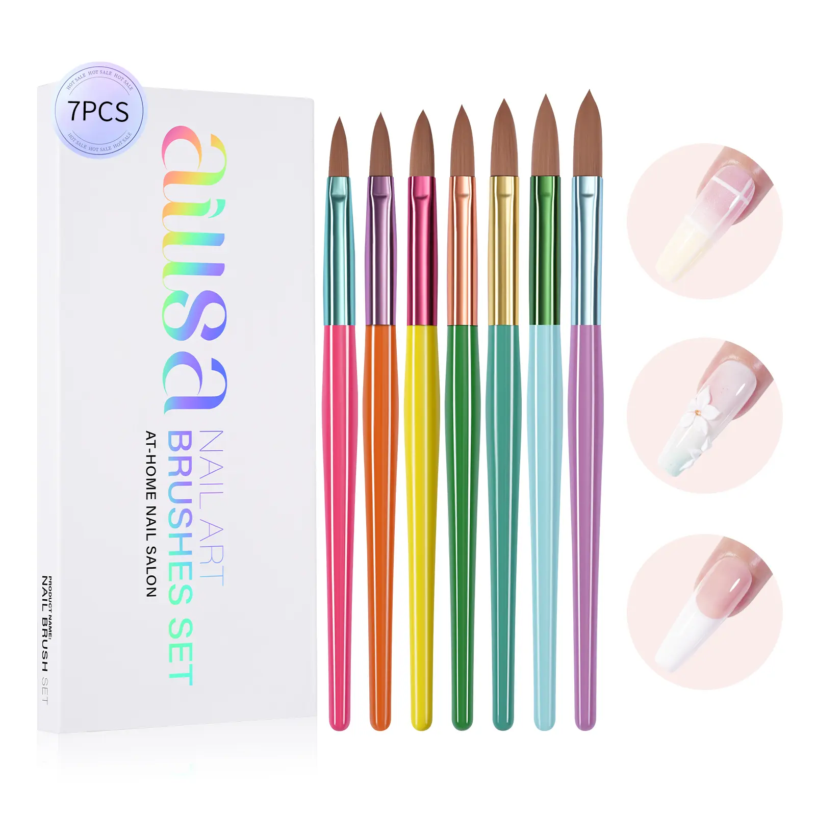 Aillsa Acrylic Nail Brush Set, 3/7pcs 3D Nail Carving Manicure Tool for Home & Salon Use, Acrylic Powder Brush Pen DIY Size 4/6/8/10/12/14/16 Nail Art Extension Helloween/Christmas Gift for Women