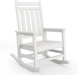 All-Weather White HDPE Rocking Chair | Outdoor High Back Porch Rocker for Adults | Patio Front Porch Furniture